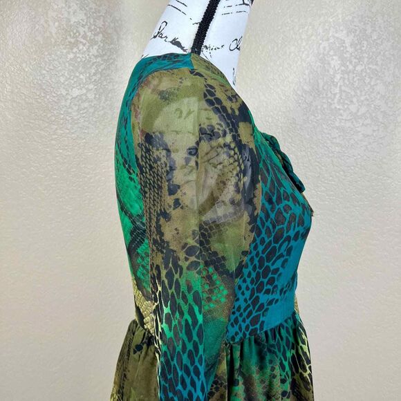 Romeo and Juliet couture green snake print colorful dress sz S boho hippie retro - Picture 10 of 16